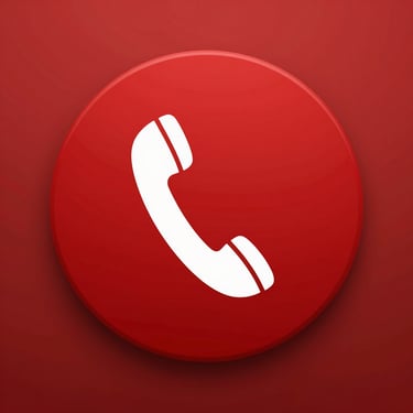 White telephone handset icon inside a red circle for contact us and customer support.