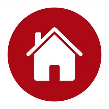 A white outline house icon centered in a solid red circle, representing office or real estate.