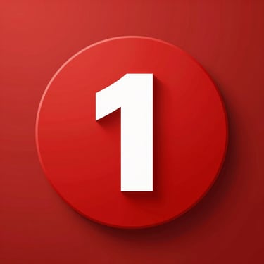 A bold white number one centered inside a solid red circle icon.