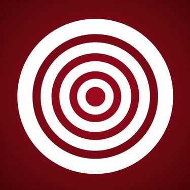 red concentric circle target icon on a dark red background for data tracking and goal achievement.