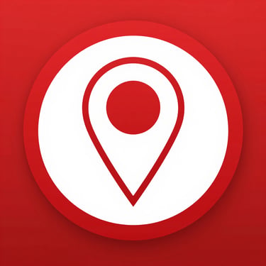 White location pin icon inside a  red circle for map navigation and tracking.