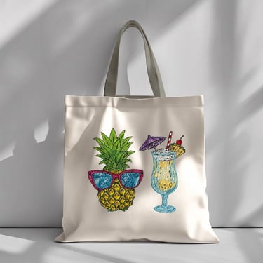 Bolsa de manta pina con lentes y pina colada bordada a mano