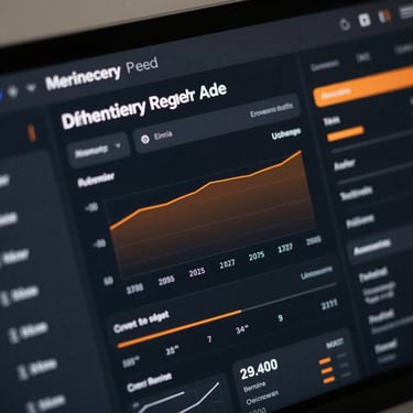 Macro crop of a modern dark UI dashboard showing conversion analytics and page speed scores, subtle orange highlights, clean typography.