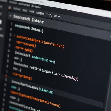 Macro close-up of search intent mapping interface, clean code-like structure, high contrast dark theme, subtle orange accent lines.