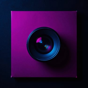 Square album cover art, high-contrast neon magenta and cyan graphic on dark background, 35mm lens
