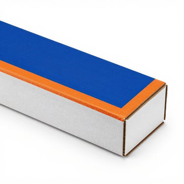 Crisp product photography of flat-laid unassembled corrugated boxes, bright high-key studio lighting, clean white background, 50mm lens