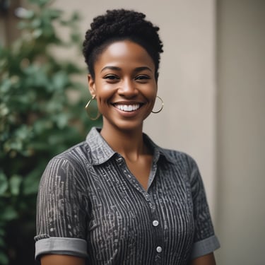 Photo of a happy client smiling during a brand consultation with Plan B Design.