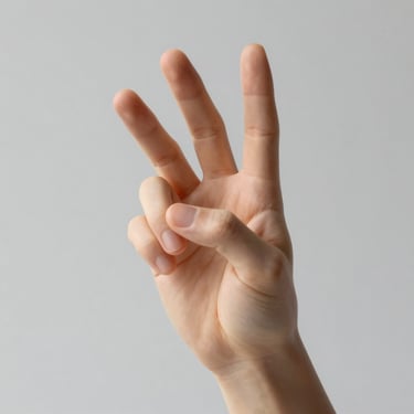 Close-up 45-degree studio shot of a stylized human hand prop model, isolated on light gray, soft even lighting, finger joint topology visible