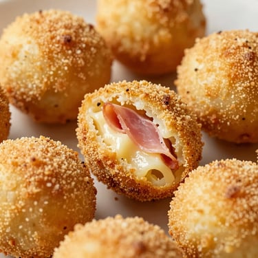 Artisanal risoles with cheese and ham filling, golden breading