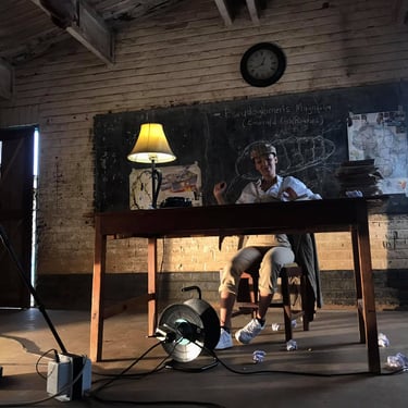 Behind the scenes lighting setup on The Entomologist film set