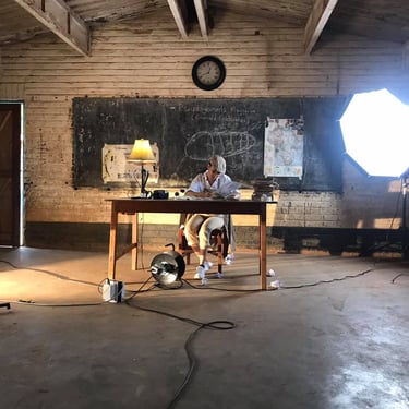 Wide shot of film set lighting in The Entomologist