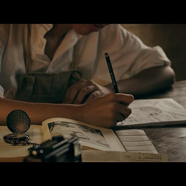 Research desk scene with vintage props in The Entomologist