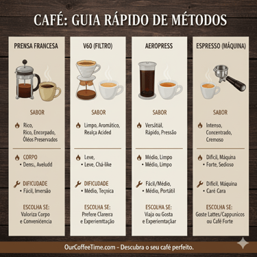 Comparação infográfica entre prensa francesa e outros métodos de extração de café