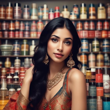 Close-up of a smiling woman with radiant skin holding a sleek serum bottle from Saakshira Beauty.