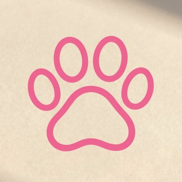 Elegant minimalist line-art of a heart-shaped dog paw print, hot pink stroke on a soft cream background, luxury editorial style.