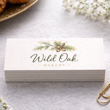 Narrow slim business card with horizontal layout and small logo