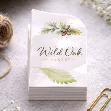 Small size business card with centered text and decorative leaf graphic