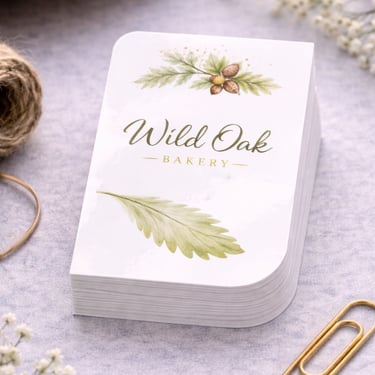 Leaf-shaped custom business card with curved edges and printed logo