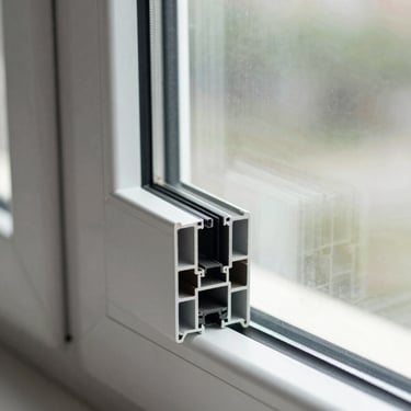 Close-up of high-performance window seal and triple glazing profile, sharp architectural detail
