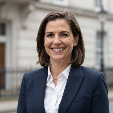 Professional photo of a smiling businesswoman delivering training in a modern office.