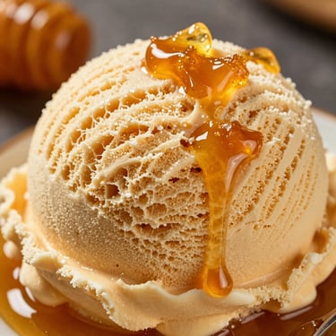 Light gold honeycomb ice cream with real caramelized honey shards melting at the edges.
