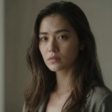 A smiling woman with beautifully waved hair holding the Curlina tool in a cozy, sunlit room.