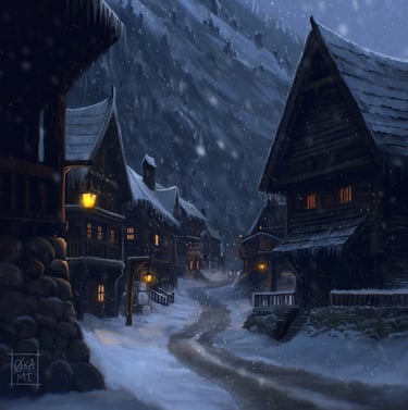 okami art village medieval fantasy art norvege concept art environnement digital painting