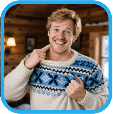 a man wearing a very itchy sweater