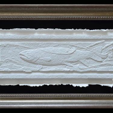 Bossing the Run - Brwon Trout Fly Fishinf Sculpture - Cast Cotton -Jeremiah D Welsh