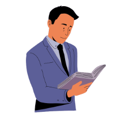 a man in a suit and tie is holding a book
