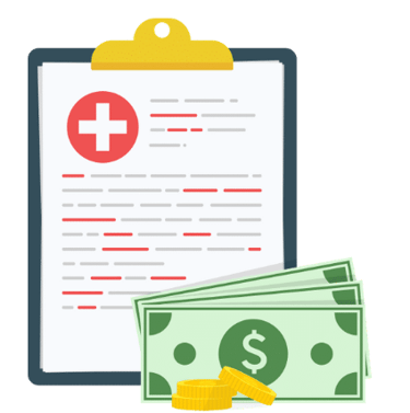 a clipboard with a medical document and money