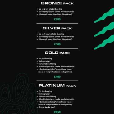 Fred Art Studio pricing charts for business packages.