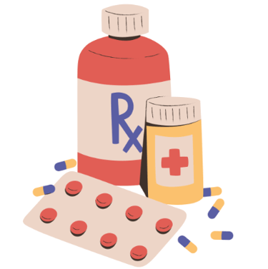 a bottle of pills and pills on a table