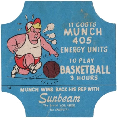 circa 1950 Sunbeam Bread Energy #14 Basketball Label Card