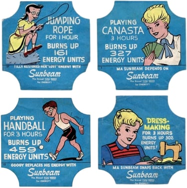 circa 1950 Sunbeam Bread Energy  Label Sport Cards