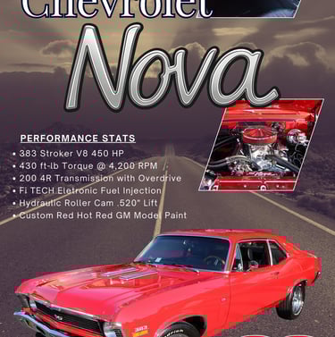 a red car with a black and white background