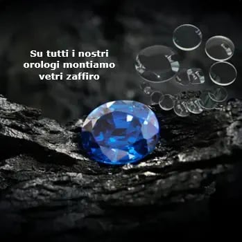 pietra zaffiro con a lato vetri zaffiro che montano Nucleo Orologi