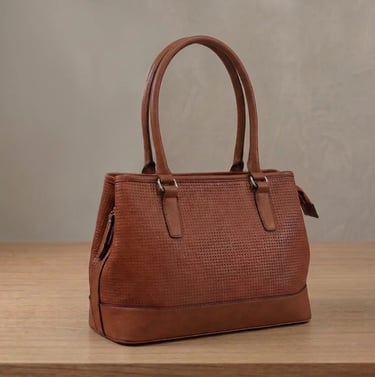 Cartera de cuero color café con doble asa, bolso artesanal para mujer