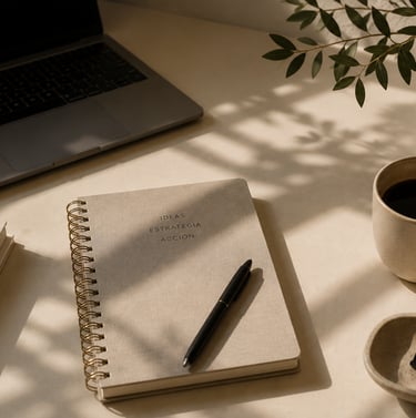 Espacio de trabajo minimalista relacionado con estrategia de marketing