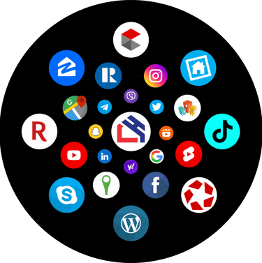 a circular shaped object with many different types of social media