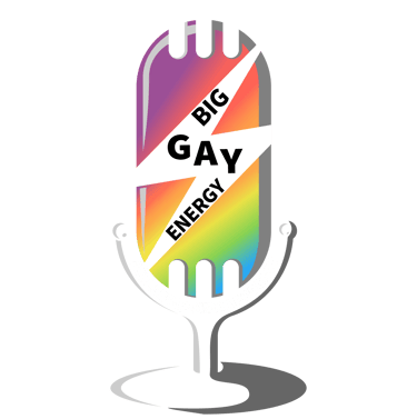 a microphone with the words big gay energy on it
