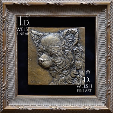 Long-Haired Chihuahua portrait - Bronze Relief Sculpture - Jeremiah D Welsh