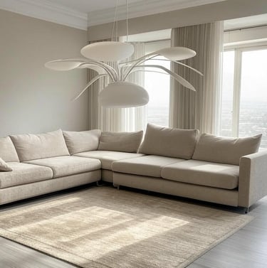 a living room with a couch and a large window