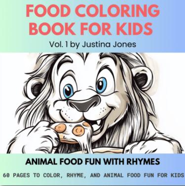 Food Coloring Book Cover Page with Lion eating pizza