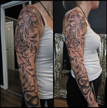 Detailed Fine Line sleeve tattoo