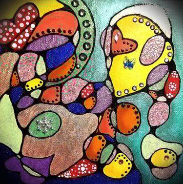 Neurographica Art, like Abstract Art, in bright colors with embellishments.