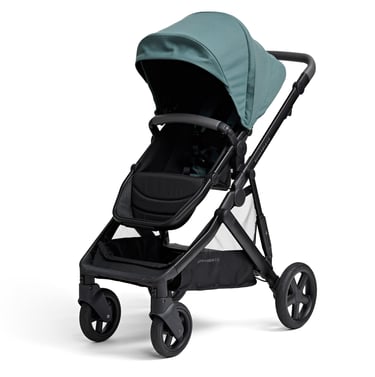 Product photography - a baby stroller with a green cover