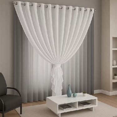 Cortina MADRI LUXO 3,00 x 2,50 c/ VOIL Branco - Decoração Quarto, Sala, Escritório, Janela