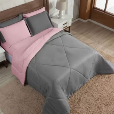 Edredom Casal Dupla Face Cobre Leito Queen + Lençol Queen Com Elástico 6 Peças Tecido Toque Macio