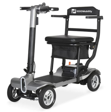 Foldable portable mobility scooter with black seat